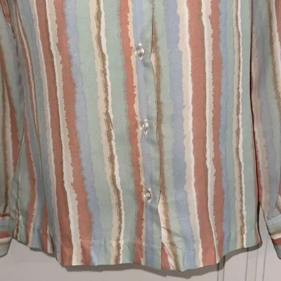 Vintage 70s College Town Striped Orange, Blue, Green, Tan & Cream Shirt - Picture 3 of 9
